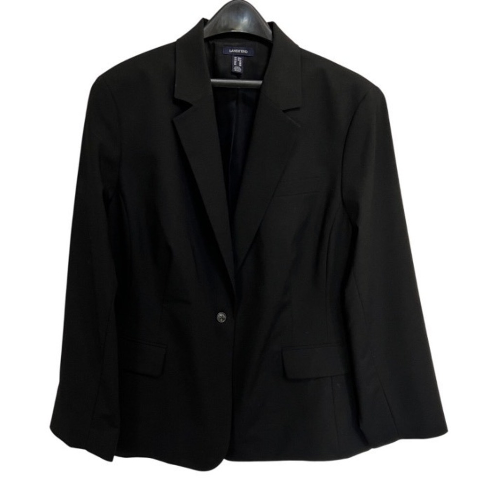 Lands End Womens Black Wool Blend Single Button Blazer Jacket Plus Size 24W - Picture 2 of 6